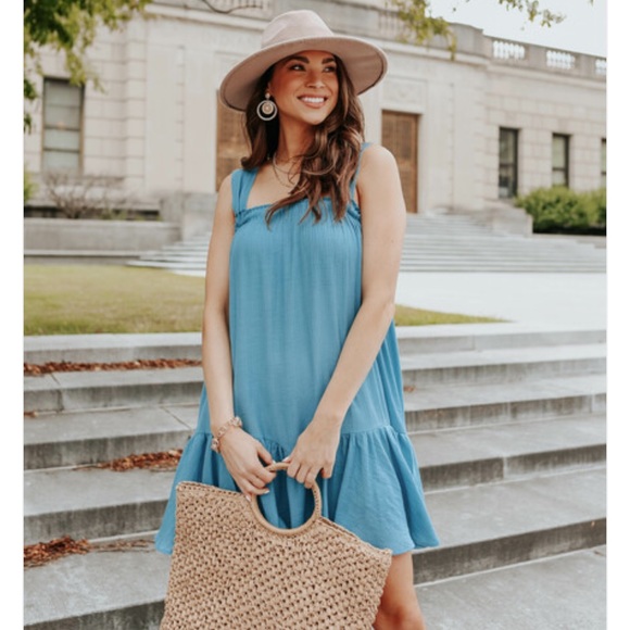 Tie Strap Teal Blue Ruffle Hem Dress from Magnolia Boutique - Picture 3 of 6